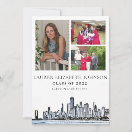 Modern Chicago Skyline 3 Photo Collage Afstuderen Aankondiging