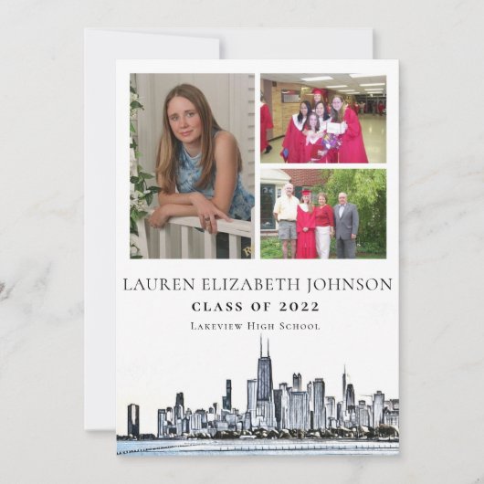 Modern Chicago Skyline 3 Photo Collage Afstuderen Aankondiging (Voorkant)