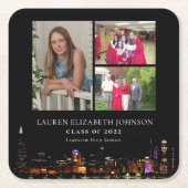 Modern Chicago Skyline 3 Photo Collage Afstuderen Kartonnen Onderzetters (Voorkant)