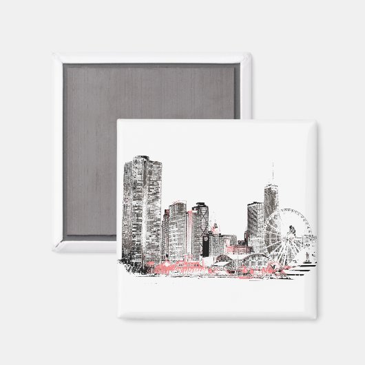 Modern Chicago Skyline Magneet (Voorkant / Achterkant)
