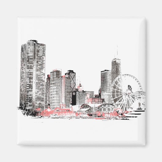 Modern Chicago Skyline Magneet (Voorkant)