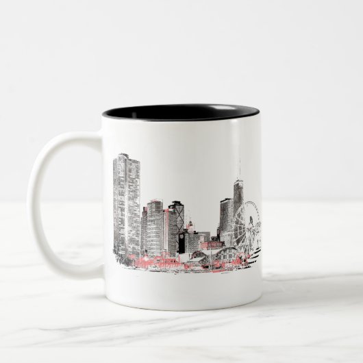 Modern Chicago Skyline Tweekleurige Koffiemok (Links)
