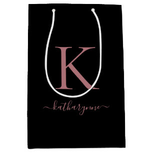 Modern Chich Zwart Roze Rose Goud Monogram Naam Medium Cadeauzakje