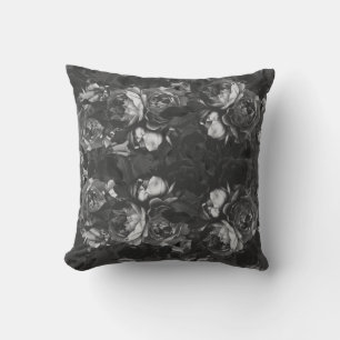 Modern Chick Black Roos Floral botanisch Kussen