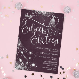 Modern Chick Bourgondië Zilver Glitter Zoet 16 Kaart
