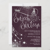 Modern Chick Bourgondië Zilver Glitter Zoet 16 Kaart (Voorkant)