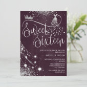 Modern Chick Bourgondië Zilver Glitter Zoet 16 Kaart (Staand voorkant)