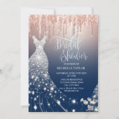 Modern Chick Roos Gold Navy Glitter Trouwjurk Kaart (Voorkant)