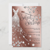 Modern Chick Roos Goud Glitter Sweet 16 Kaart (Voorkant)