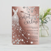 Modern Chick Roos Goud Glitter Sweet 16 Kaart (Staand voorkant)