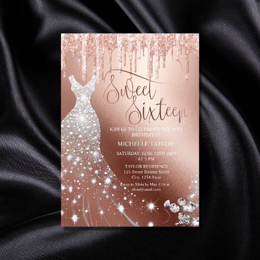 Modern Chick Roos Goud Glitter Sweet Sixteen Kaart