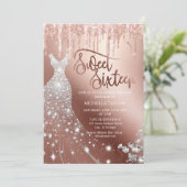 Modern Chick Roos Goud Glitter Sweet Sixteen Kaart (Staand voorkant)