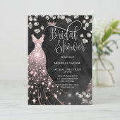 Modern Chick Roos Gouden Glitter Trouwjurk Kaart (Staand voorkant)