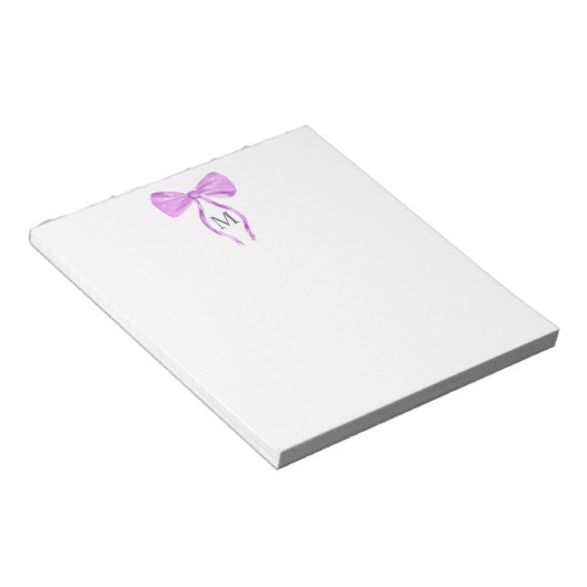Modern Chick Waterverf Bow Monogram Notitieblok (Schuin)