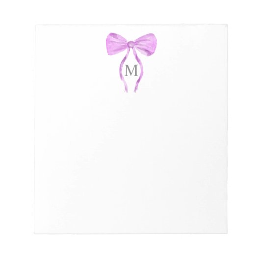 Modern Chick Waterverf Bow Monogram Notitieblok (Voorkant)