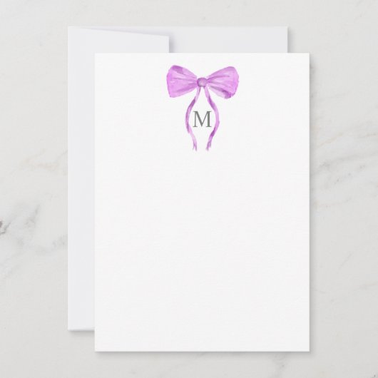 Modern Chick Waterverf Bow Monogram Notitiekaartje (Voorkant)