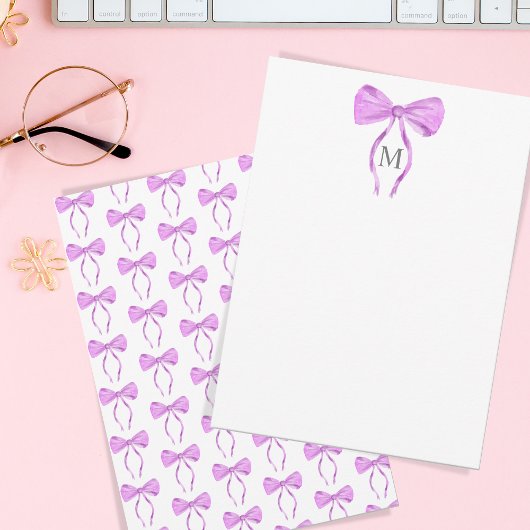 Modern Chick Waterverf Bow Monogram Notitiekaartje