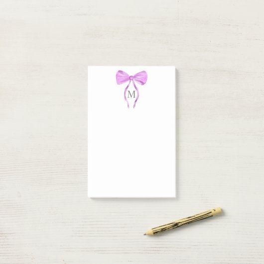 Modern Chick Waterverf Bow Monogram Post-it® Notes (Op bureau)