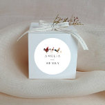 Modern Chicken Wedding Favor Ronde Sticker<br><div class="desc">Moderne en rustieke botanische thema bruiloft gunst sticker met waterverf illustratie van kippen en kuiken. Pas dit product aan door hieronder de naam van het paar toe te voegen.</div>