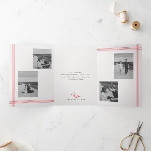 Modern Children Photo Collage Christmas Holiday Drieluik Uitnodiging (Binnen)