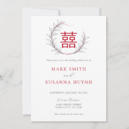 Modern Chinees Dubbel Geluk Bruiloft Uitnodiging