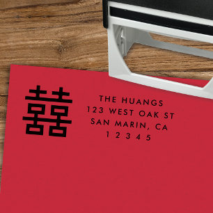 Modern Chinees dubbel geluk retouradres Zelfinktende Stempel
