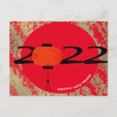 Modern Chinees nieuwjaar Fan Red 2022 Gold Briefkaart (Voorkant)