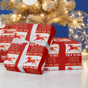 Modern Chinees Paard Nieuwjaar 2026  Cadeaupapier
