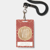 Modern Chinees Rood Art Deco Geometrisch Patroon Badge (Voorzijde met lanyard)