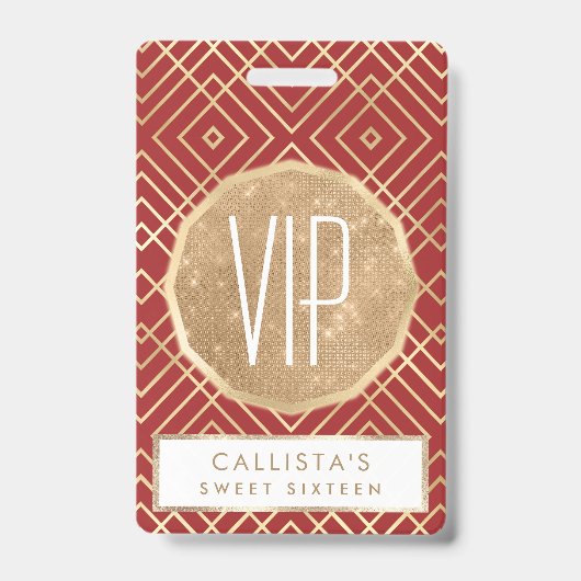 Modern Chinees Rood Art Deco Geometrisch Patroon Badge (Voorzijde)