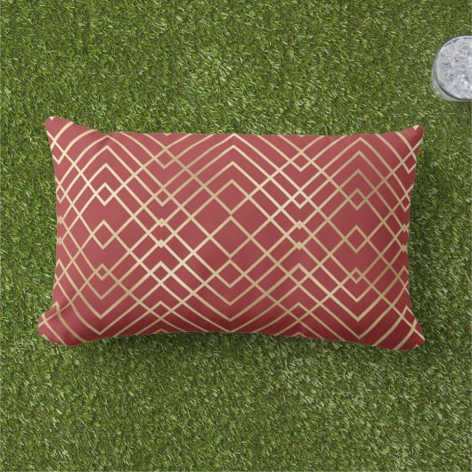 Modern Chinees rood kunstdeco Geometric Pattern Buitenkussen (Gras)