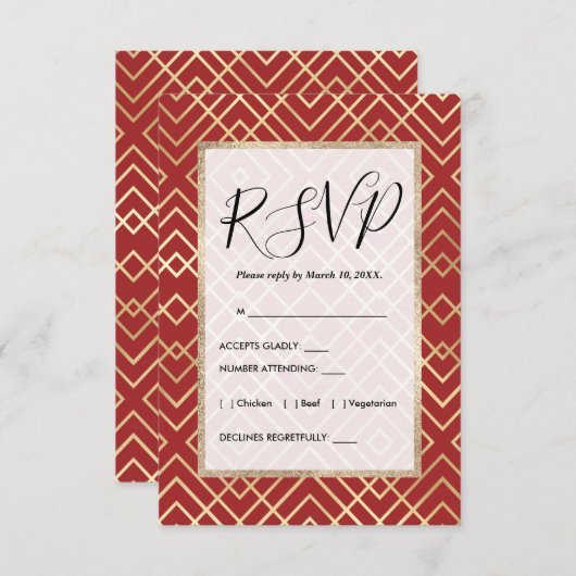 Modern Chinees rood kunstdeco Geometric Pattern Informatiekaartje (Voorkant / Achterkant)