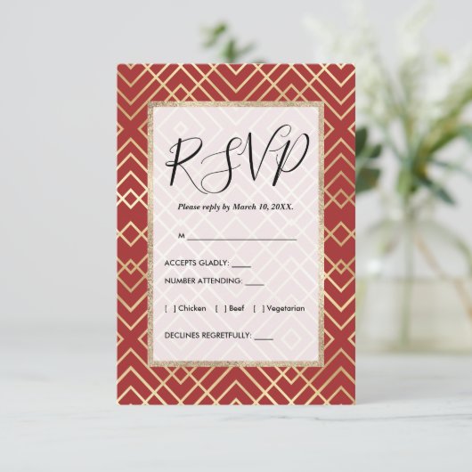 Modern Chinees rood kunstdeco Geometric Pattern Informatiekaartje (Staand voorkant)