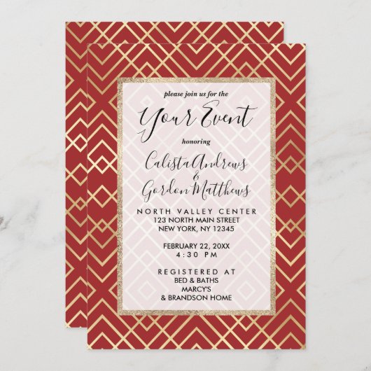 Modern Chinees rood kunstdeco Geometric Pattern Kaart (Voorkant / Achterkant)