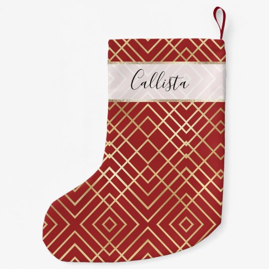 Modern Chinees rood kunstdeco Geometric Pattern Kleine Kerstsok (Achterkant)