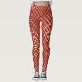 Modern Chinees rood kunstdeco Geometric Pattern Leggings (Voorkant)