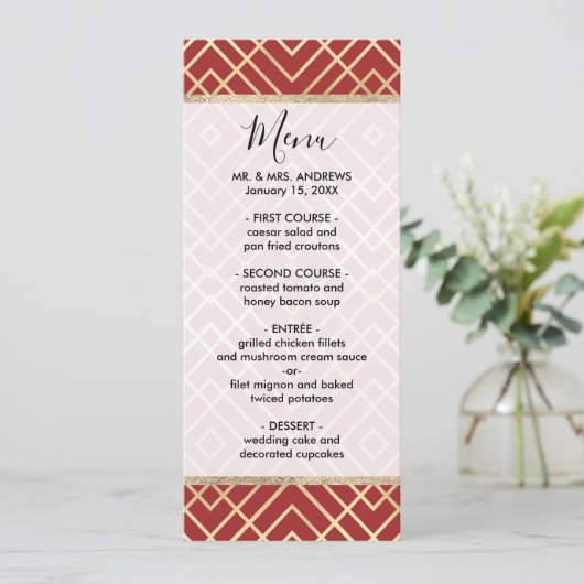 Modern Chinees rood kunstdeco Geometric Pattern Menu (Staand voorkant)