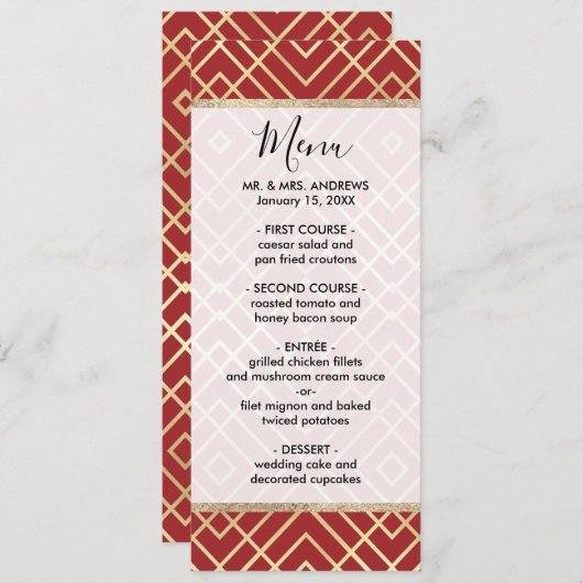 Modern Chinees rood kunstdeco Geometric Pattern Menu (Voorkant / Achterkant)