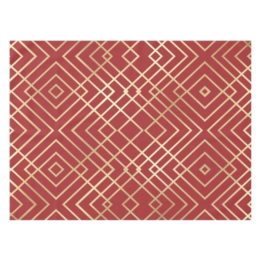 Modern Chinees rood kunstdeco Geometric Pattern Tafelkleed (Voorkant (Horizontaal))