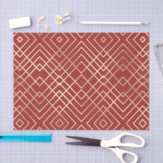 Modern Chinees rood kunstdeco Geometric Pattern Tissuepapier (Craft)