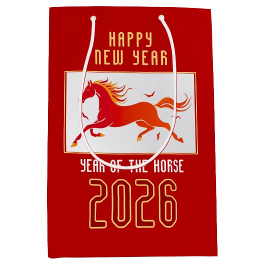 Modern Chinese Fire Horse New Year 2026 Medium Cadeauzakje (Voorkant)