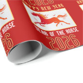 Modern Chinese Horse New Year 2026 Cadeaupapier (Rol Hoek)