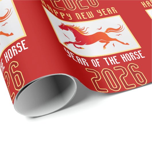 Modern Chinese Horse New Year 2026 Cadeaupapier (Rol Hoek)