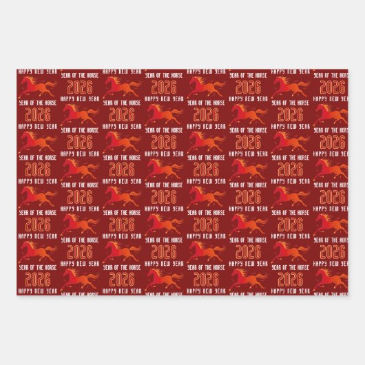 Modern Chinese Horse New Year 2026  Inpakpapier Vel (Voorkant 3)