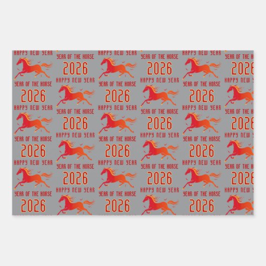 Modern Chinese Horse New Year 2026  Inpakpapier Vel (Voorkant 2)