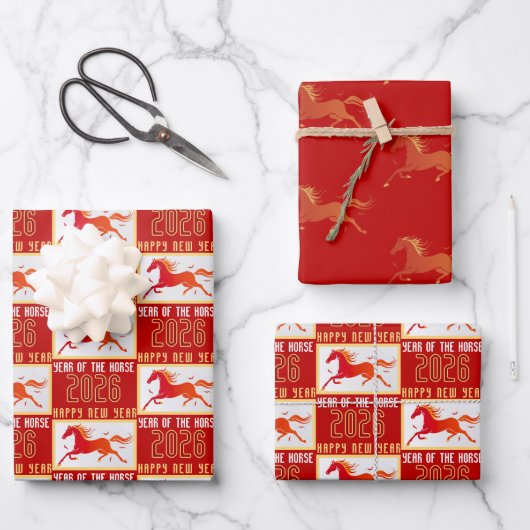 Modern Chinese Horse New Year 2026 Inpakpapier Vel (Voorkant)