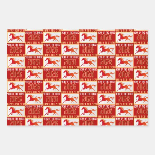 Modern Chinese Horse New Year 2026 Inpakpapier Vel (Voorkant)