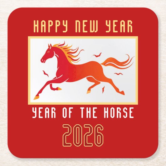 Modern Chinese Horse New Year 2026  Kartonnen Onderzetters (Voorkant)