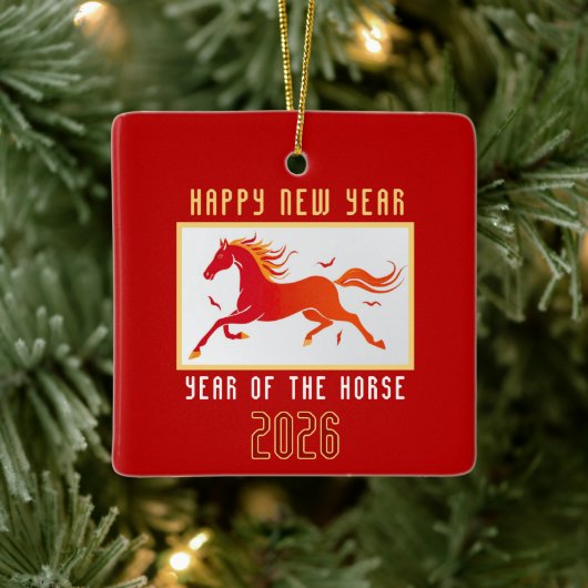 Modern Chinese Horse New Year 2026  Keramisch Ornament (Boom)
