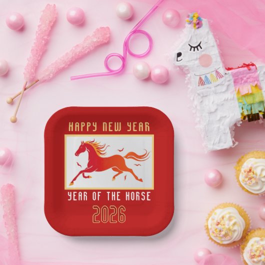 Modern Chinese Horse New Year 2026  Papieren Bordje (Feest)